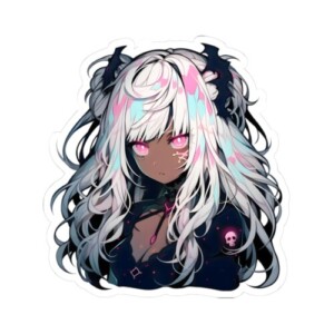 Gothic Pastel Anime Girl Sticker — Dark Aesthetic Kiss-Cut Laptop Decal