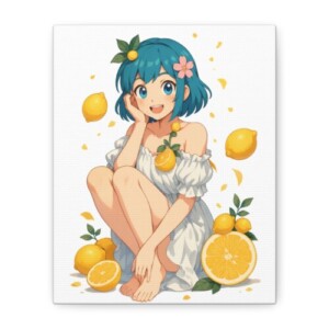 Citrus Anime Girl Matte Stretched Canvas Print — Hikari Lemon Wall Art