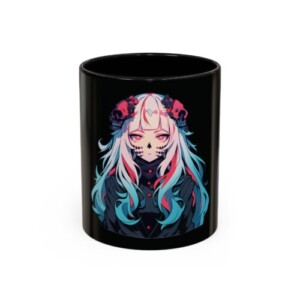 Coffee Mug Anime Girl White Hair Skulls Halloween Art
